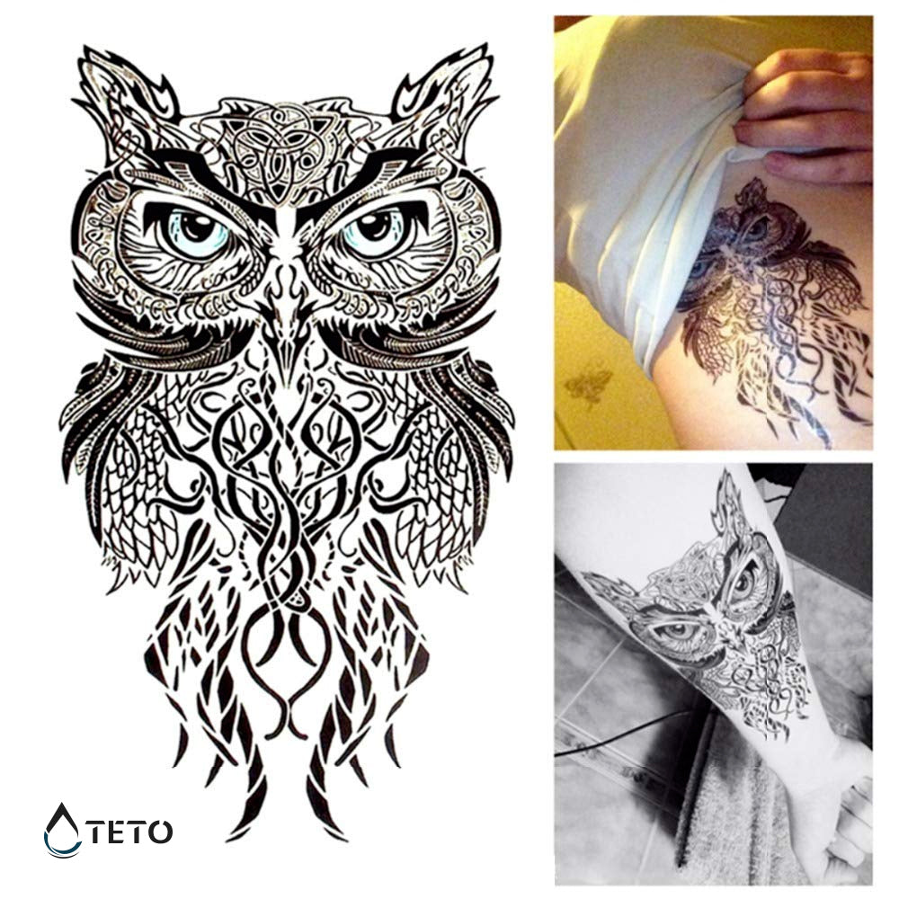 Búho de ojos azules - TETO - Tatuajes Temporales