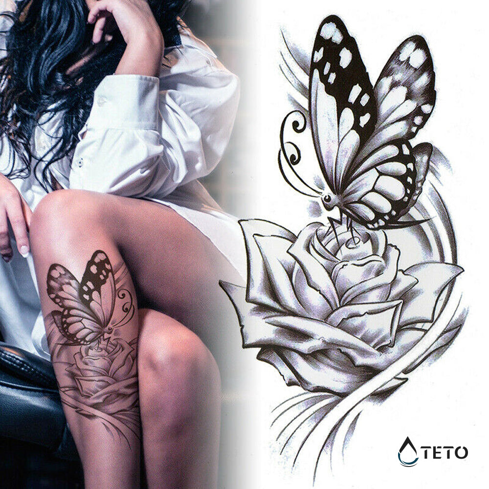 Mariposa sobre una rosa - TETO - Tatuajes Temporales