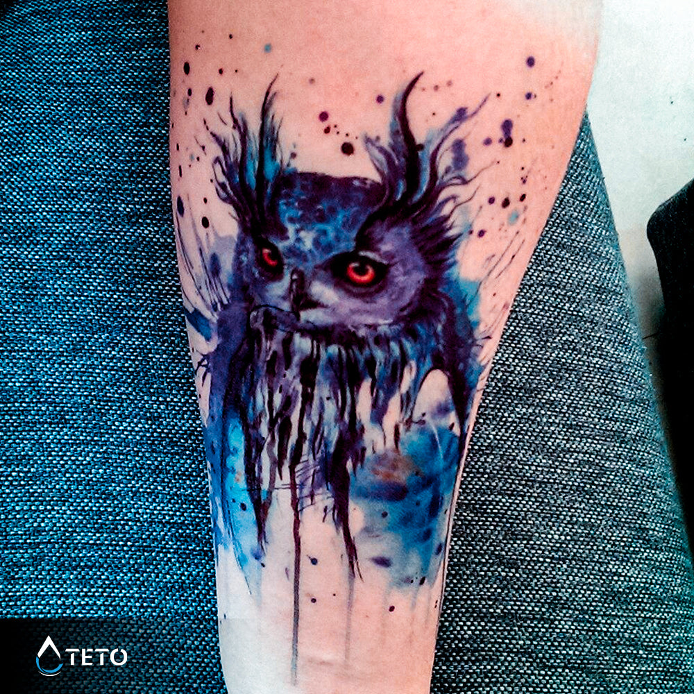 Búho azul - TETO - Tatuajes Temporales