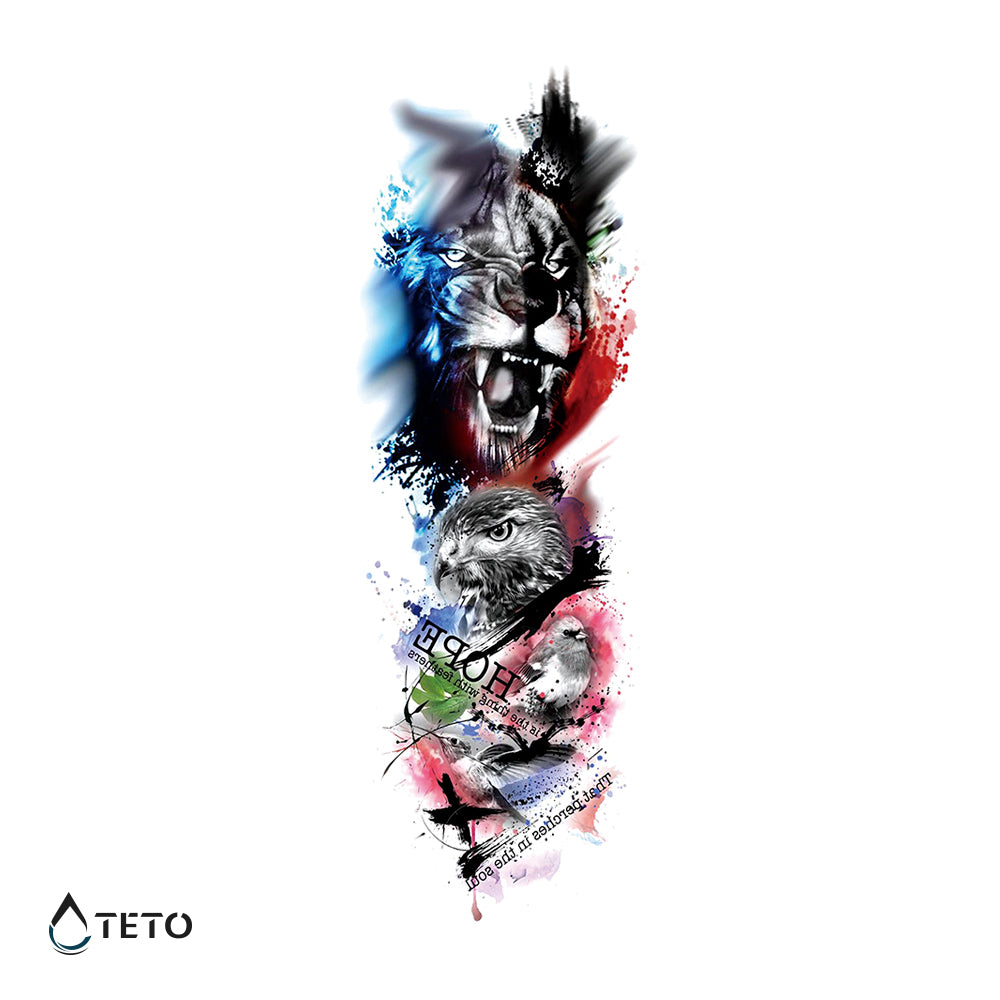 El león y los pájaros - Tatuajes Temporales TETO