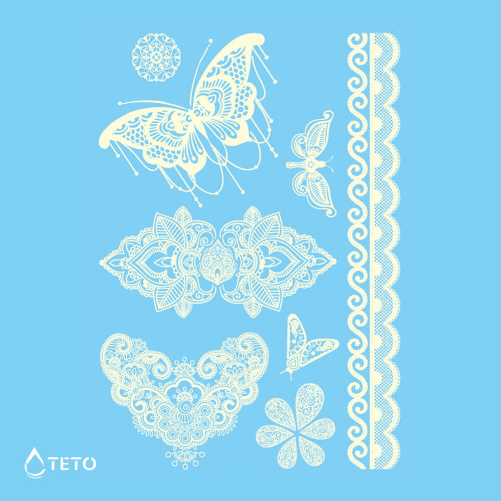 Mariposas de encaje – set – blanco - TETO - Tatuajes Temporales