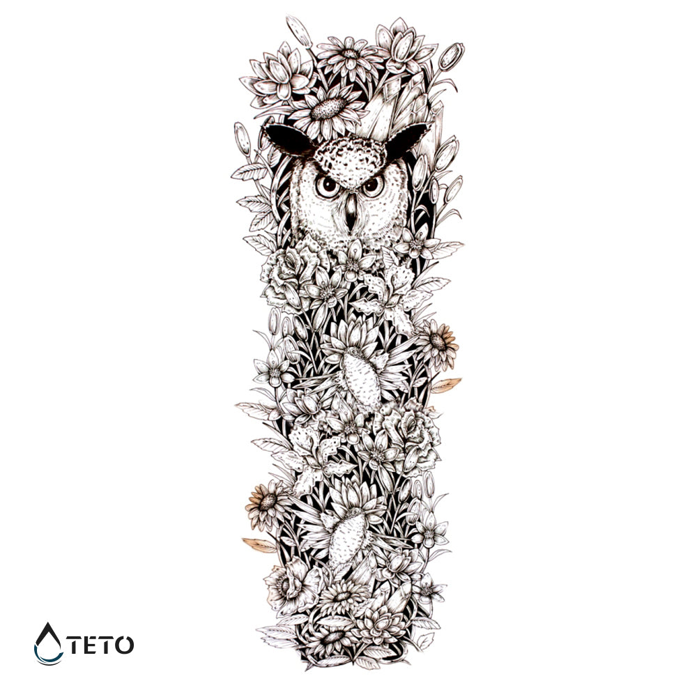 Búho con flores - TETO - Tatuajes Temporales