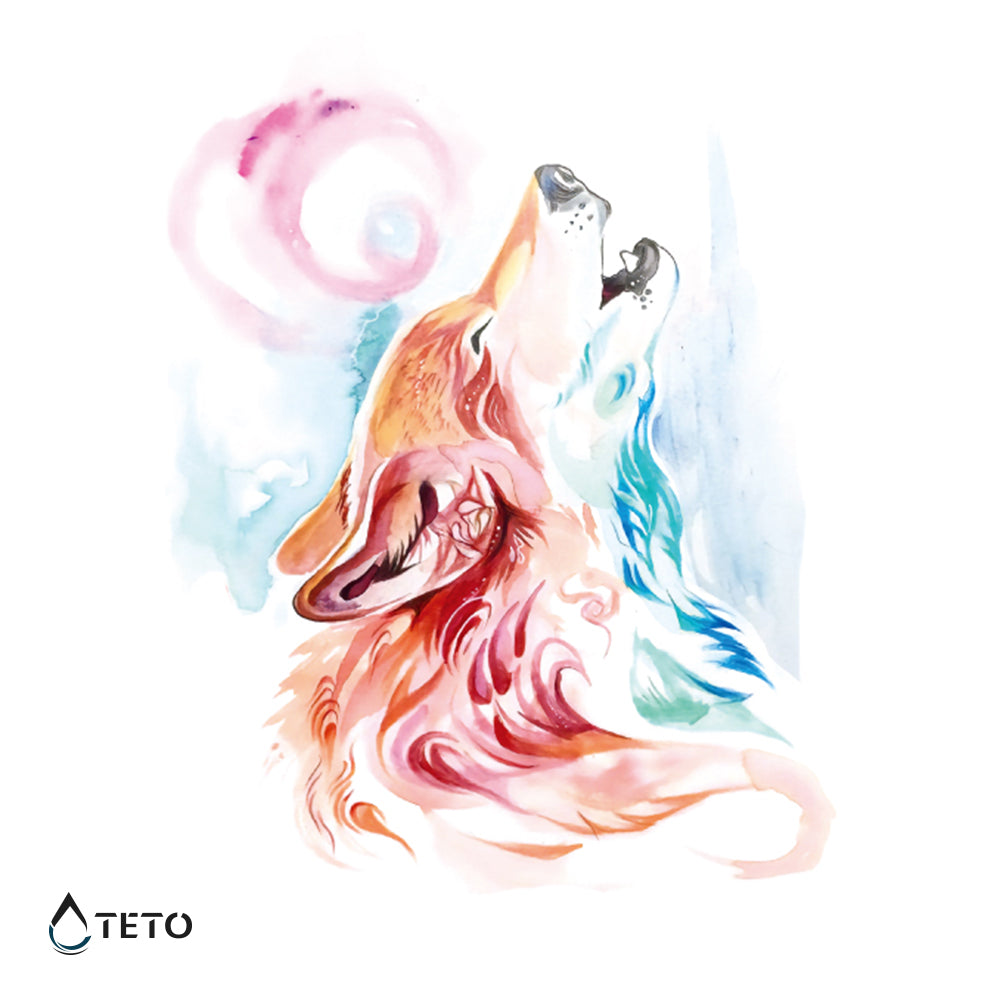 Lobo colorido - TETO - Tatuajes Temporales