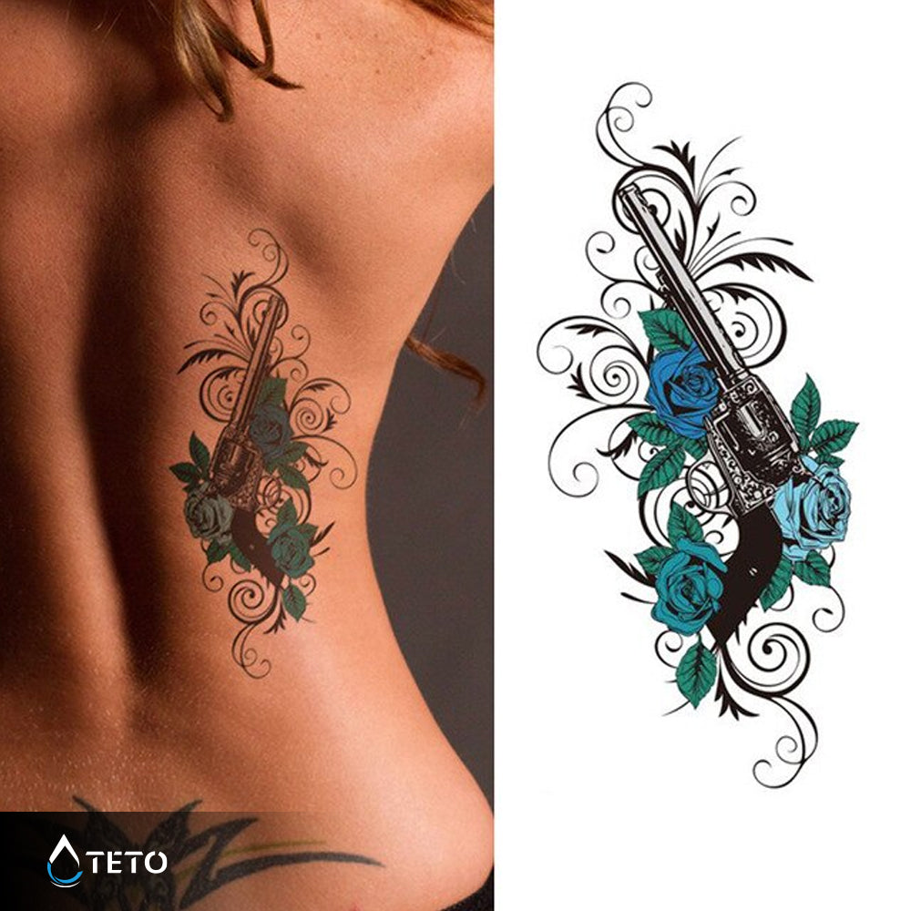 Revólver de rosas - TETO - Tatuajes Temporales
