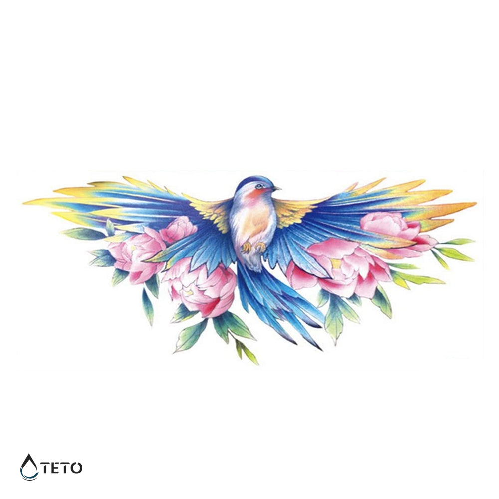 Pájaro con rosas - TETO - Tatuajes Temporales