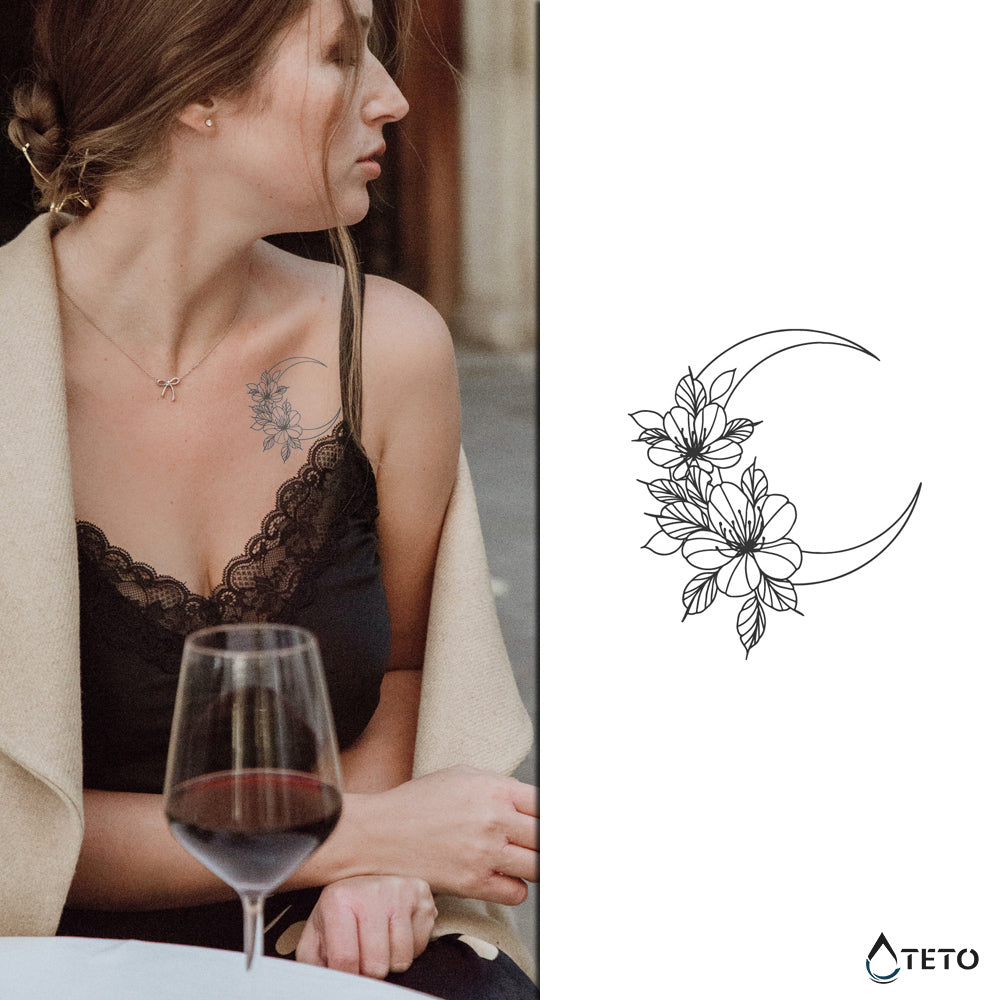 Luna - flores – Semipermanente - Tatuajes Temporales TETO