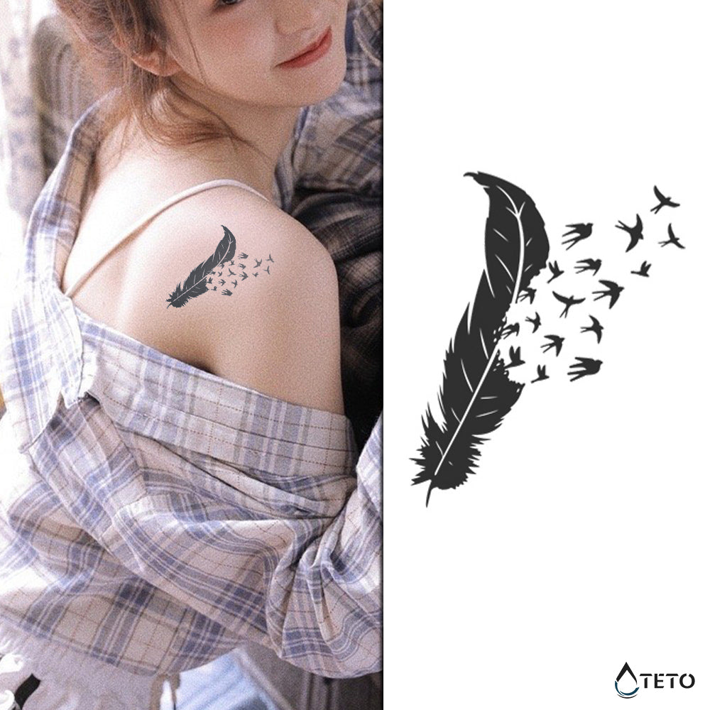 Pluma - pájaros – Semipermanente - Tatuajes Temporales TETO