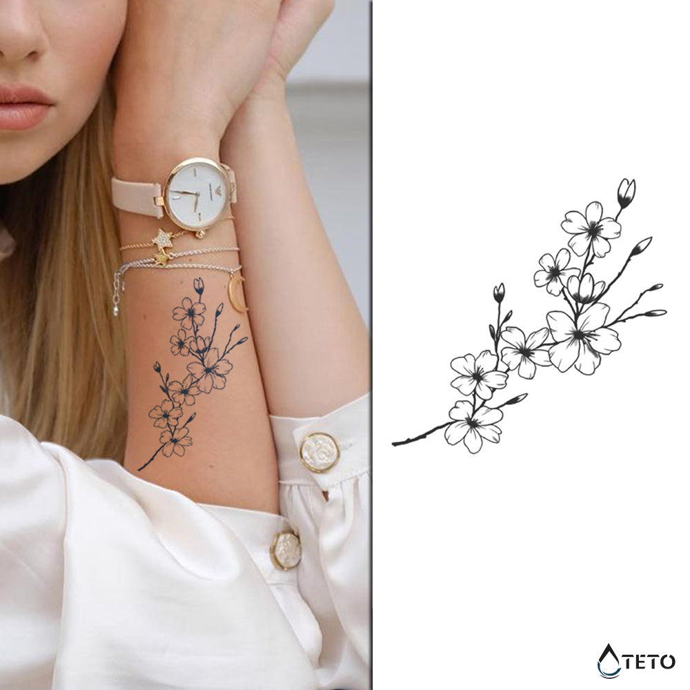 Flor de sakura – Semipermanente - TETO - Tatuajes Temporales