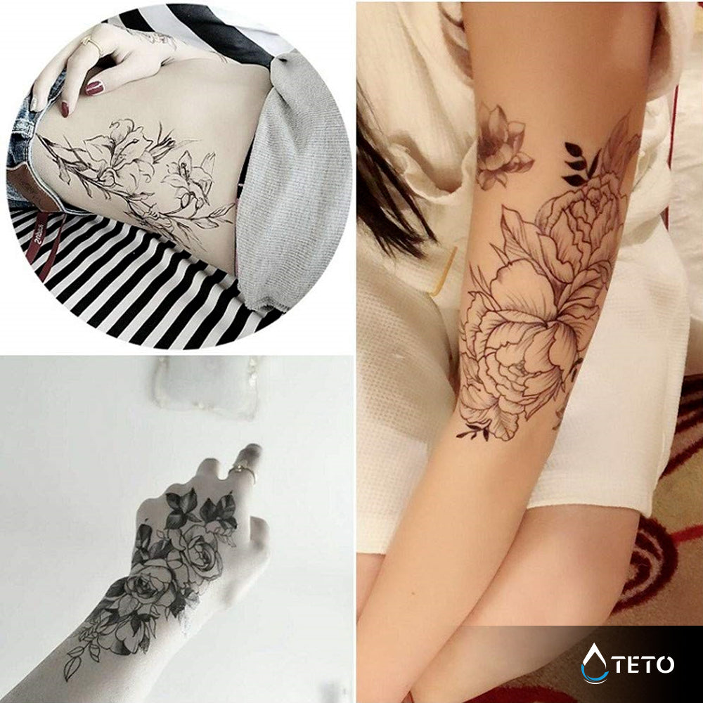 Rosas con hojas grises – set