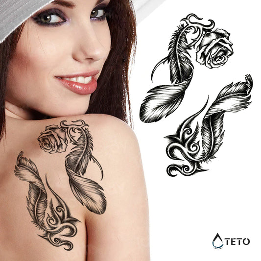 Rosa con pluma - set