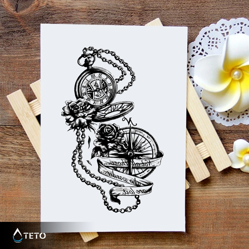 Brújula y reloj - TETO - Tatuajes Temporales