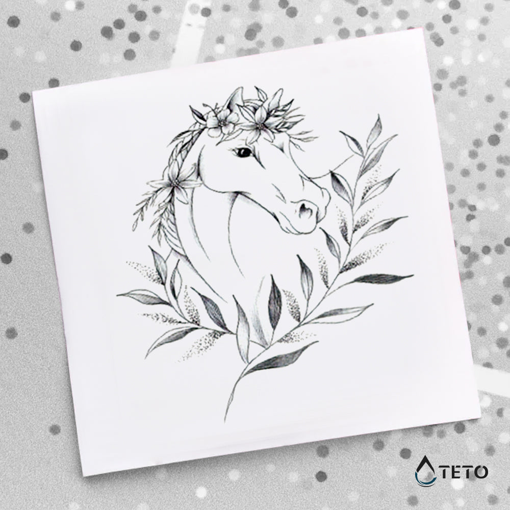 Caballo con flores - TETO - Tatuajes Temporales
