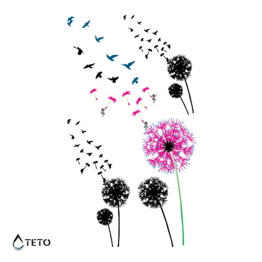 Flores con pájaros - set - TETO - Tatuajes Temporales