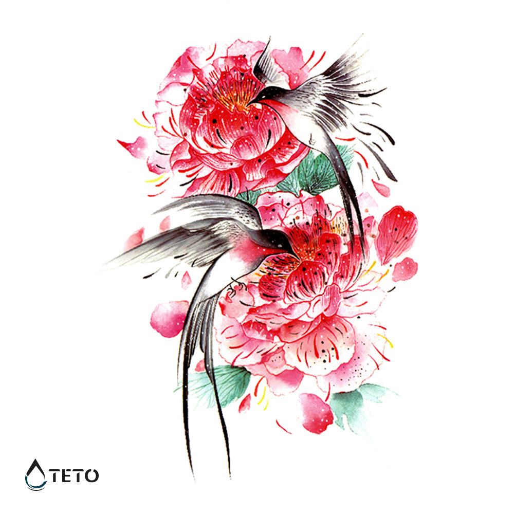 Colibríes con flores - TETO - Tatuajes Temporales