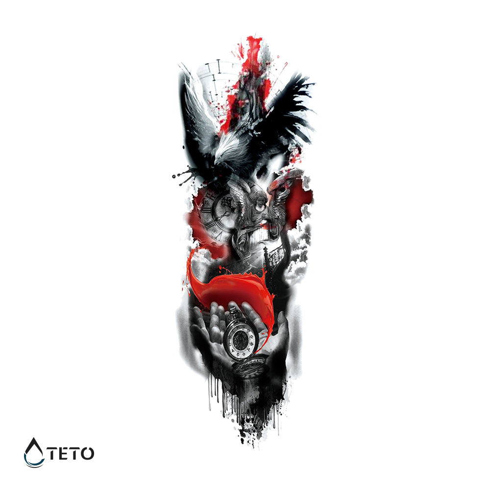 Pájaro, ángel, reloj - Tatuajes Temporales TETO