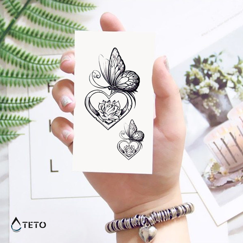 Mariposa en un corazón - set - TETO - Tatuajes Temporales