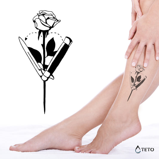 Navaja, corazón y rosa - TETO - Tatuajes Temporales