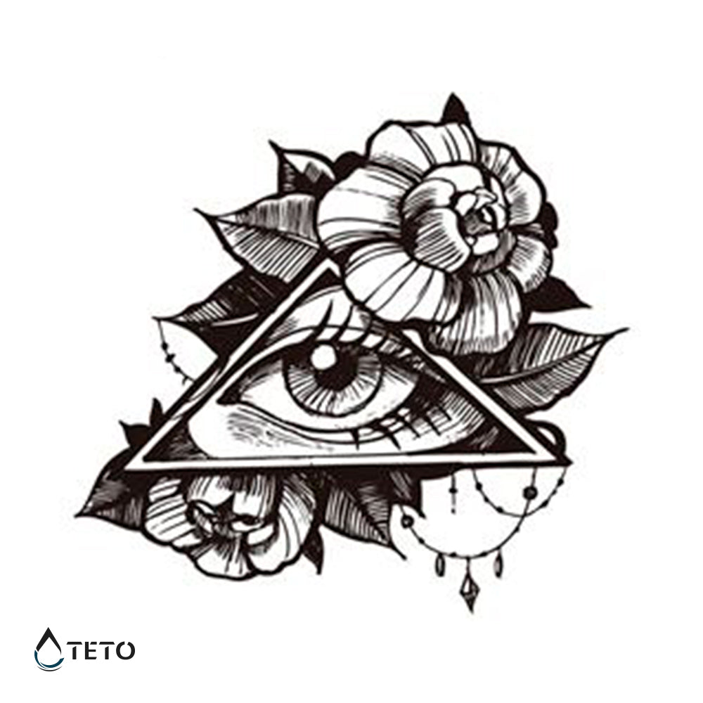 Ojo en un triángulo con rosas - TETO - Tatuajes Temporales