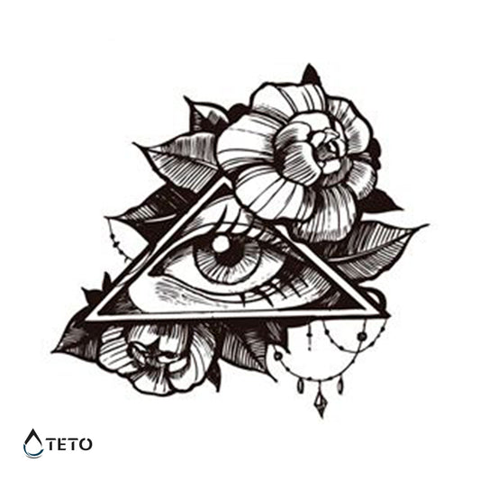 Ojo en un triángulo con rosas - TETO - Tatuajes Temporales