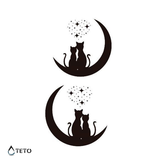 Gatos en la luna - set - Tatuajes Temporales TETO