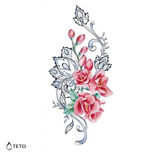 Flores rosadas - TETO - Tatuajes Temporales
