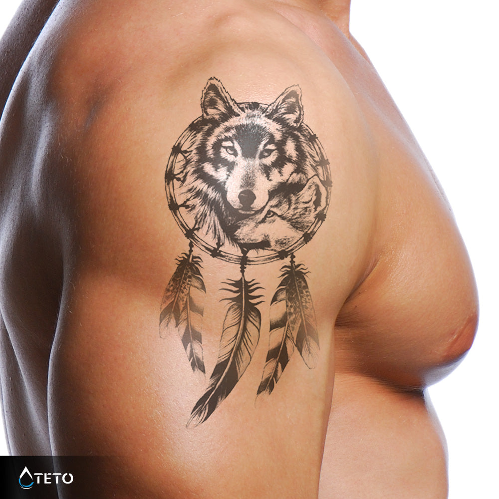Lobo con atrapasueños – Semipermanente - TETO - Tatuajes Temporales