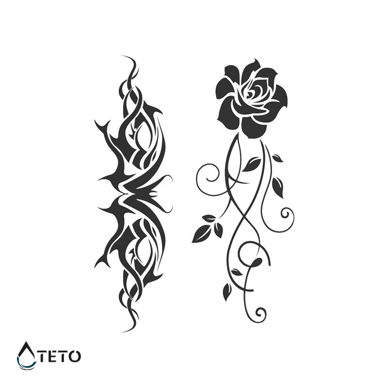 Tribal y flor - set – Semipermanente - TETO - Tatuajes Temporales