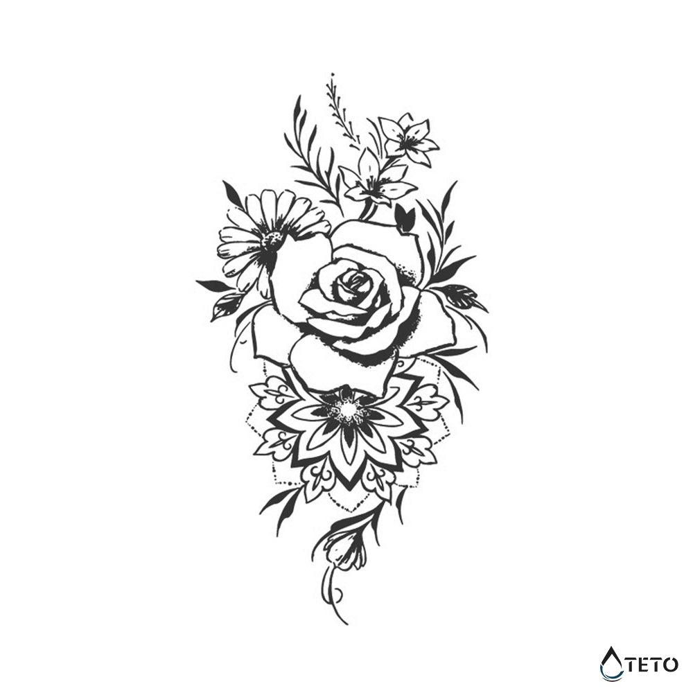 Flores con mandala – Semipermanente - TETO - Tatuajes Temporales