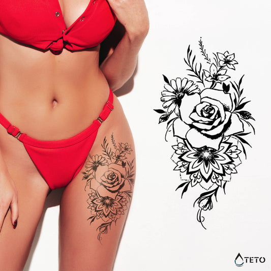 Flores con mandala – Semipermanente - TETO - Tatuajes Temporales