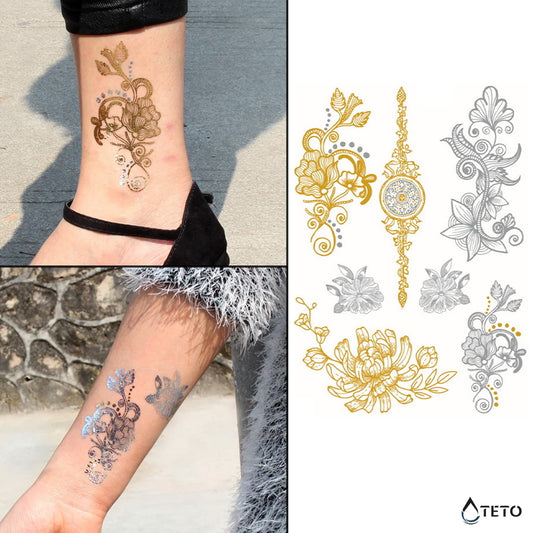 Flores metálicas – set - TETO - Tatuajes Temporales