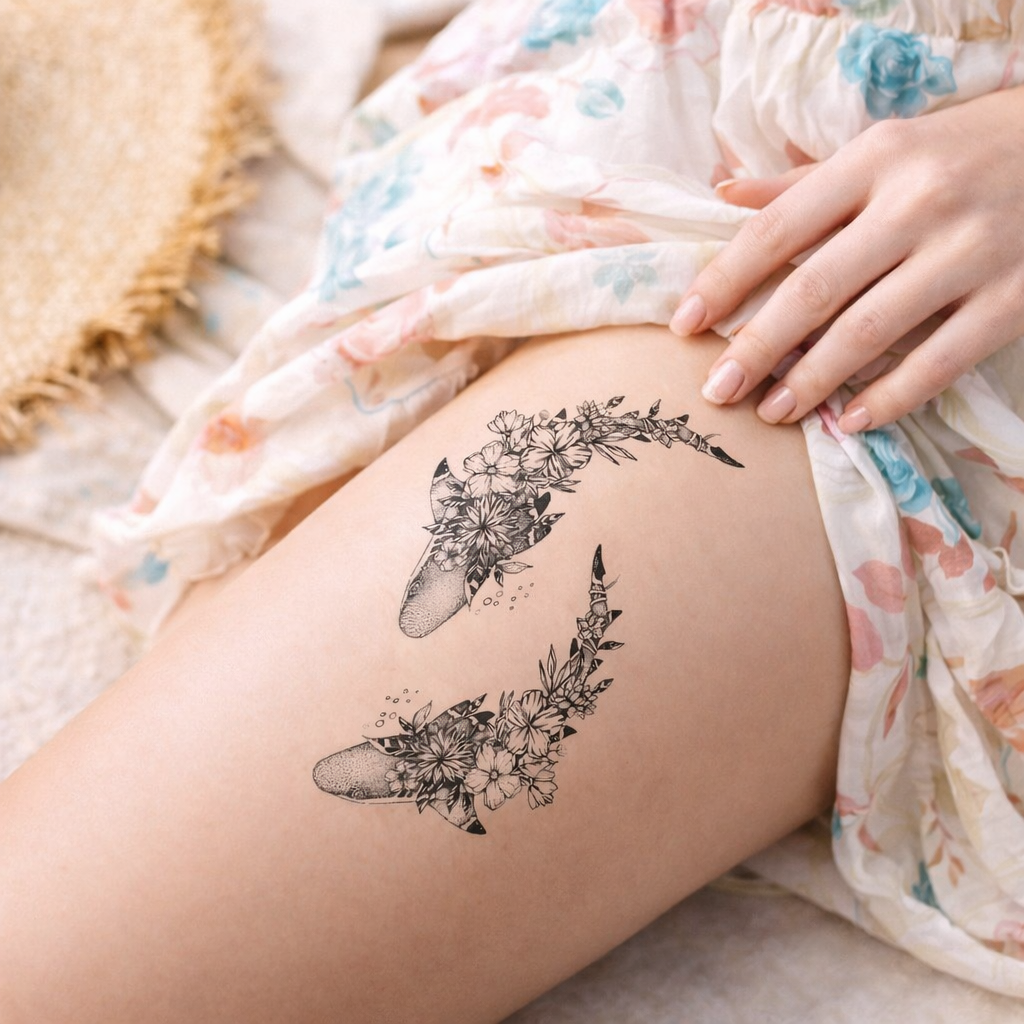 Tiburón con flor - set – Semipermanente