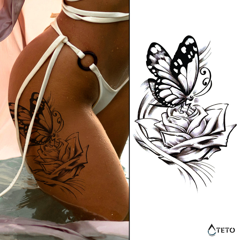 Mariposa sobre una rosa – Semipermanente